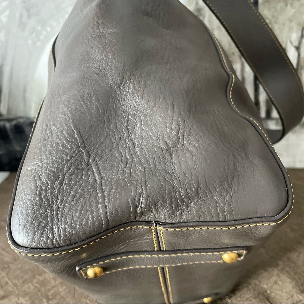 🩶🤎LG Dooney and Bourke Hattie Drawstring Bag Florentine Leather -Charcoal- $528 - Picture 8 of 16